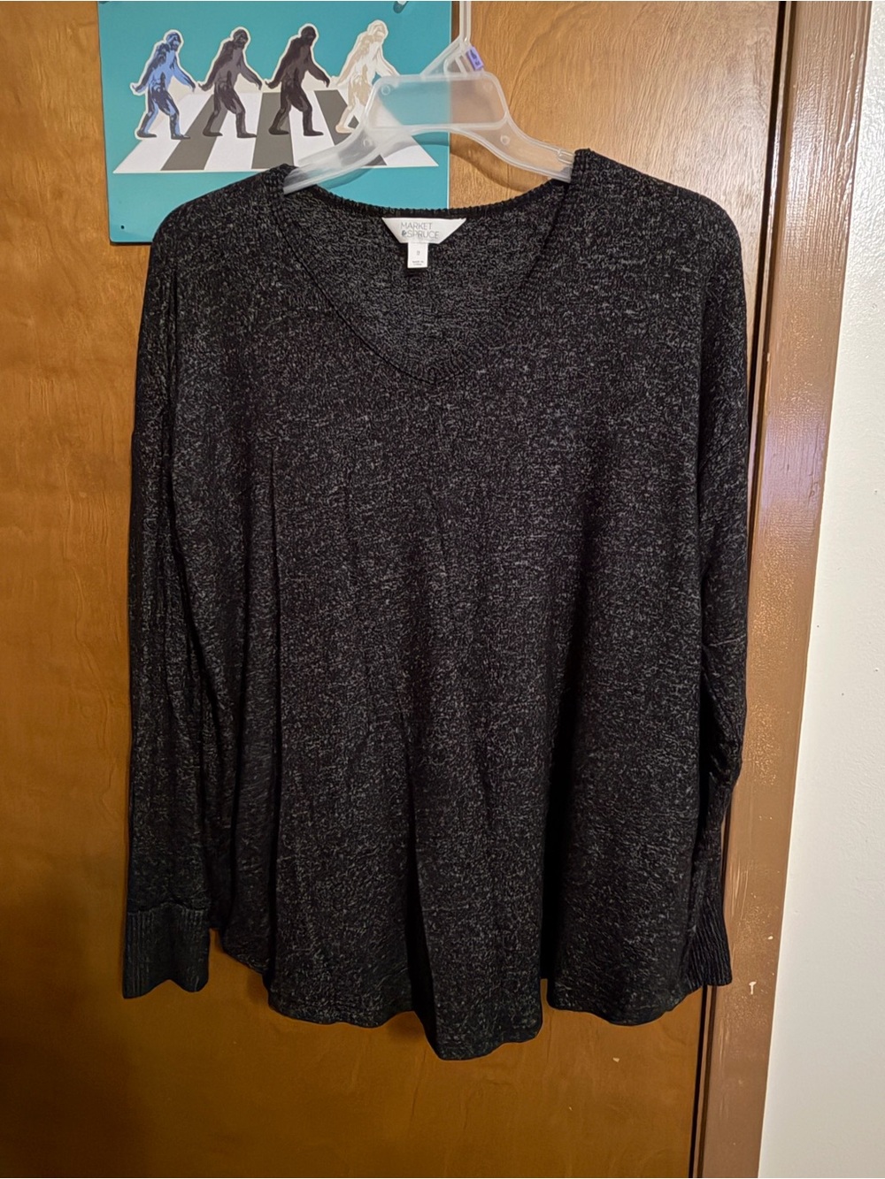 Market & Spruce Charcoal Marled V-Neck Long Sleeve Top